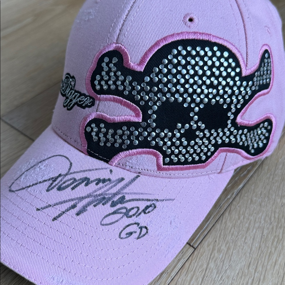 Dennis Anderson Autographed “Grave Digger” Pink Rhinestone Skull Hat Monster Jam